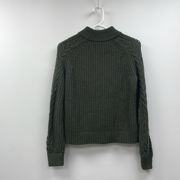 J. Crew Ezra Cable Knit Pom-Pom Crewneck Sweater Boho Grandpa Army Green XS - Picture 5 of 9